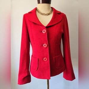 IRIS SETLAKWE  Designer Wool Red Button-Up Jacket. Size 6
